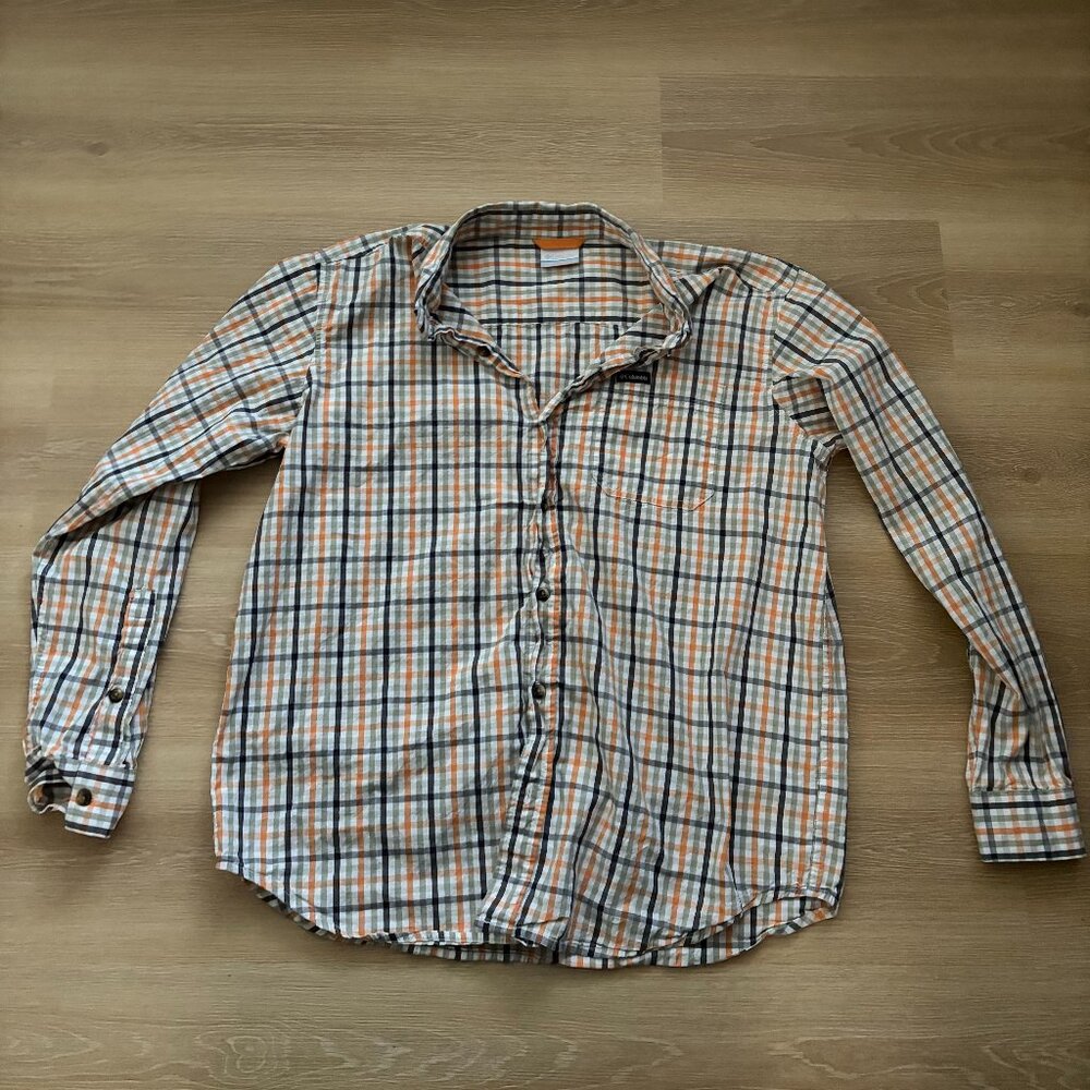 Men's Plaid Columbia Button Down Long Sleeve Shirt Size Large